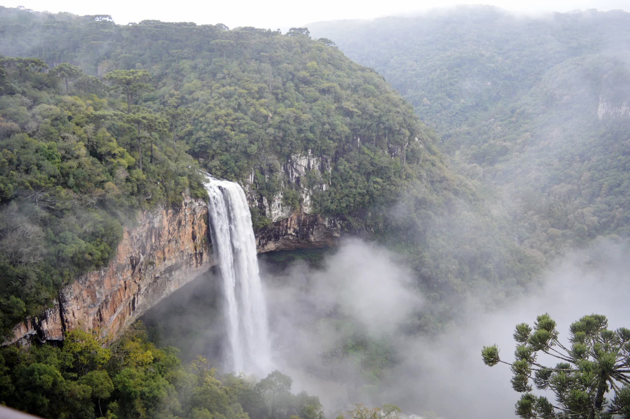 Cascata do Caracol, em Canela, cercada de mata